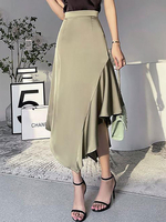 Jupe Mi-longue Femme Coupe Cintrée Bas Evasée Unicolore