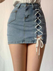 Jupe Moulante en Denim Courte Femme Coupe Cintrée avec Fente à Lacets Croisés avec Poche Unicolore