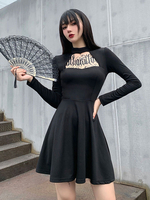 Jupe noire pour femmes à col carré en polyester à manches longues jupe gothique