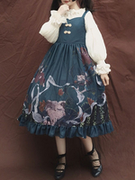Jupe-pantalon Lolita bleue à volants et à manches courtes Lolita JSK de style chinois Déguisements Halloween