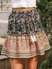 Jupe pour femme noire à lacets en polyester imprimé longueur au genou taille surélevée bas dété extensible