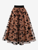 Jupe Pour Femmes Café Marron Dentelle Imprimé Fleuri Longueur Mi-mollet Taille Haute Couches