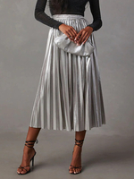 Jupes argent taille Haute Chic automne mi-mollet bas femmes