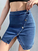 Jupes Courtes en Denim Femmes Moulantes Décors avec Boutons Unicolore Sexy