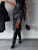Jupes en cuir PU Noir Taille Haute Chic Fente Hiver Mi-Mollet Bas Femmes