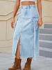 Jupes en jean bleu taille naturelle design fente chic bas mi-longs printemps pour femmes 2025