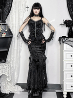 Jupes Lolita en jacquard noir à lacets style gothique Lolita SK