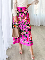 Jupes Rose taille surélevée imprimé fleuri polyester Chic automne bas longs pour femmes