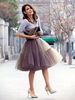 Jupons de Mariage en Dentelles Tulles Bas Evasée Coupe Cintrée Elastique Unicolore Gris Foncé Jupons De Mariages