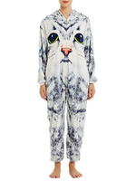 Kigurumi Carnaval Onesie Pyjamas 3D Chats Gris Clair Flanelle Facile Toilette Combinaison Kigurumi Carnaval Costume Carnavals Déguisements Halloween