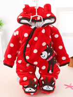Kigurumi Carnaval Pyjamas Flanelle Costume Rouge Noël Pour Bébé Grenouillère Enfant Cadeaux Noël