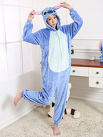 Kigurumi Pyjamas Stitch Onesie bleu flanelle 2021 Vêtements de nuit de bande dessinée pour adultes à zip au dos Déguisements Halloween