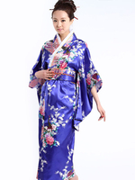 Kimono Bleu Royal Femme Costume Cosplay En Satin Imprimé Floral Déguisements Halloween