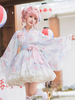Kimono Lolita Outfits Purple Ruffles Bows Floral Print Long Sleeves Skirt Overcoat