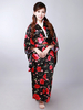 kimono Robe Noir Japonais Noir Yukata Toussaint Cosplay Costume Imprimé Floral Halloween Déguisement Carnaval