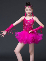 La robe de lycra de paillettes de frange de costume de danse latine porte des vêtements de danse pour des filles Déguisements Halloween