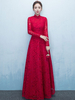 Lace Mère de la robe de mariée Bourgogne High Collar Occasion Dress Long Sleeve A Line Wedding Guest Dresses Cadeau pour maman