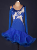 Latin Dance Costume bleu Royal manches longues fleurs perlés Ruffle Costumes de danse robe féminine Déguisements Halloween