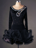 Latin Dance Costume Organza à encolure dégagée manches longues strass perles découpez à volants robe de danse latine Déguisements Halloween
