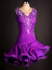 Latin Dance Costumes Costumes de danse robe asymétrique sans manches perles violet V Neck Déguisements Halloween