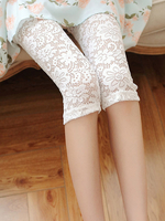 Legging Femmes Elastique à Taille Basse Mi-long Moulant Transparent avec Les Dentelles Imprimé Les Fleurs Unicolore Sexy Legging Femmes