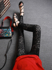 Legging Femmes Elastique à Taille Basse Moulant avec Les Dentelles Creusants Imprimé Les Fleurs Unicolore Creusant Sexy Legging Femmes