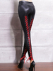 Legging Femmes Elastique Long à Cuir Synthétique Vernis Décoration avec Les Lacets à Noeuds Bicolores Sexy Legging Femmes