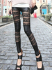 Legging Femmes Elastique Long Imprimé avec Les Dentelles Creusants à Cuir Synthétique Vernis Sexy Legging Femmes