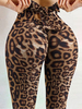 Legging Pantalons de Yoga Femme Imprimé Léopard Coupe Cintrée à Lacets avec Noeud Multicolores Sexy Eté