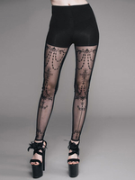Leggings gothiques Femmes Pantalons skinny Patchwork noir Sheer Déguisements Halloween Costumes Bas