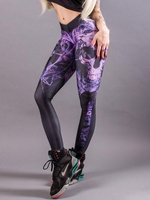 Leggings noirs de gymnase lettres de crâne imprimer Leggings de yoga maigres pour des femmes