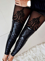 Leggings noirs sexy femmes lacent des jambières skinny en cuir Synthétique