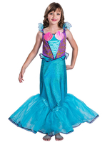 Les enfants sirène Cosplay Ruffle Fish Print Aqua Dress enfants cosplay costumes Déguisements Halloween