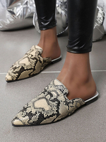 Les femmes Mule Mocassins bout pointu serpent Motif dos nu plat Mulets