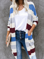 Les femmes Pull Cardigans Bleu Stripes Pulls manches longues
