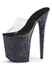 Les femmes sexy sandales noires en cuir Synthétique Peep Toe Sequin transparent Sexy chaussons