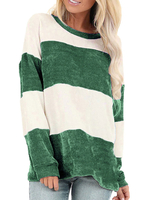 Les femmes Sweat-shirt vert à rayures Jewel cou à manches longues