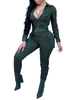Les femmes Tenues vert à manches longues col rabattu lacent Polyester été One Piece Outfit