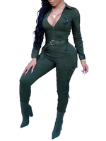 Les femmes Tenues vert à manches longues col rabattu lacent Polyester été One Piece Outfit