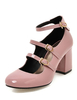 Les talons Chunky roses ronde Toe bouclée Ankle Strap pompe chaussures pour femmes