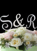 Lettre argent & numéro perlé Wedding Cake Toppers