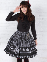 Élégant noir Polyester Lolita jupe Sweet imprimé Ruffles garniture Déguisements Halloween