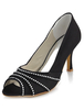 Élégantes chaussures de marige en satin blanc avec bout ouvert et rhinestones