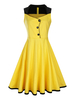 Élégente robe vintage style rustique moyenne bicolore plissée col V boîte de nuit