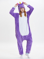 Licorne Kigurumi Carnaval Onesie Pyjamas Adultes flanelle violet à capuche manches longues Combinaisons Unisexe Animaux vêtements de nuit Déguisements Halloween