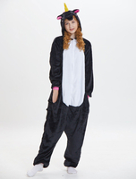 Licorne Kigurumi Carnaval Pyjamas flanelle noir Combinaisons Unisexe Animal adulte vêtements de nuit Déguisements Halloween
