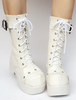 Lolita blanc bottes plateforme Chunky Heel Lace Up boucle ronde Toe Lolita de fermeture à glissière bottes courtes avec oeillet Déguisements Halloween