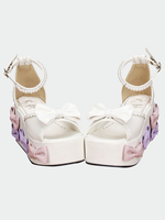 Lolita blanc sandales plate-forme haute boucles perles Decor Ankle Strap Déguisements Halloween