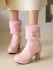 Lolita bottes talon haut fausse fourrure coeur décor bout rond chaussures Lolita