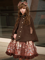 Lolita Cape Neverland unicolore ornement métallique punk col à revers avec cape en tweed Tea party bordeaux Déguisements Halloween